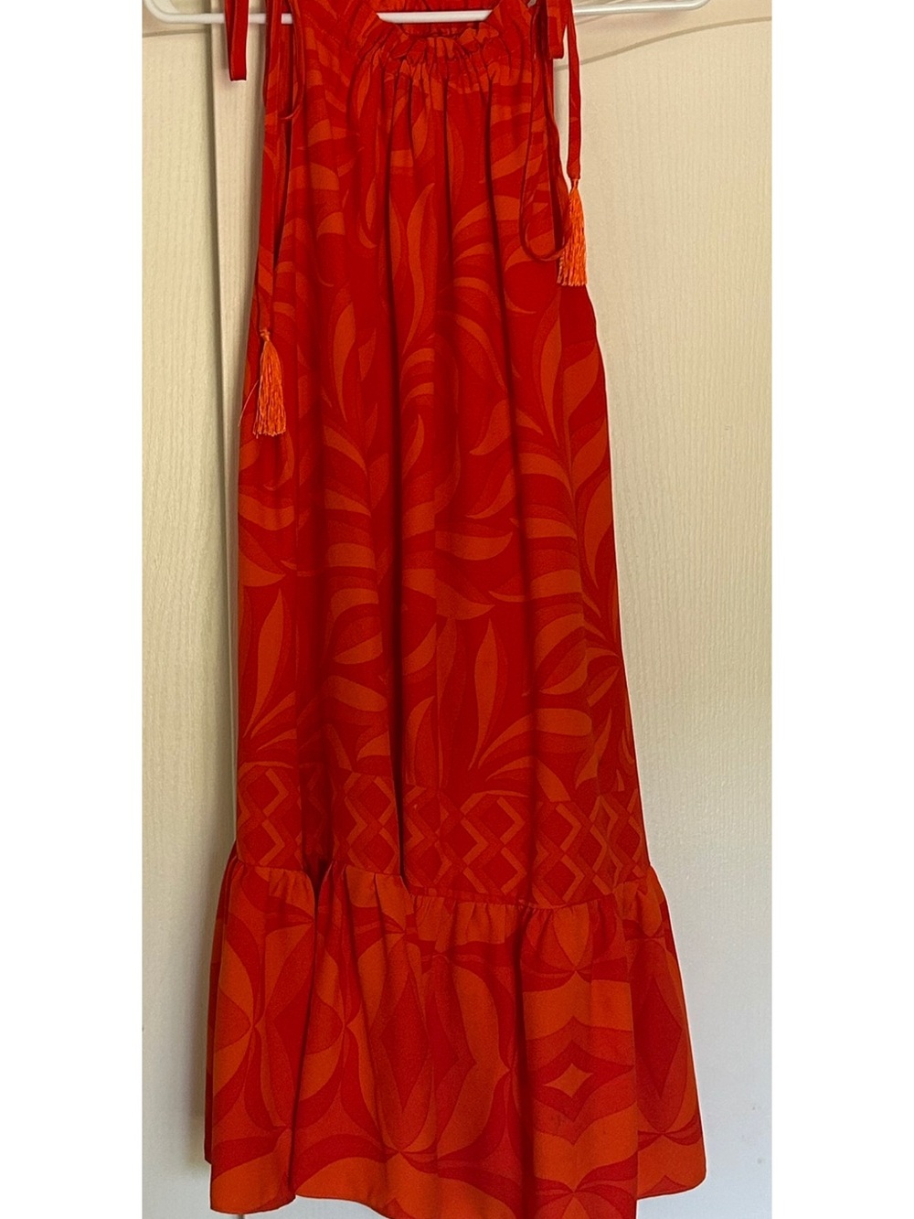 Taylor Lined Orange Sundress With Tassel Ties.